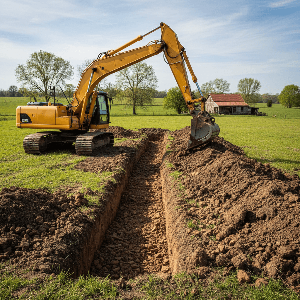Excavated drainage trench