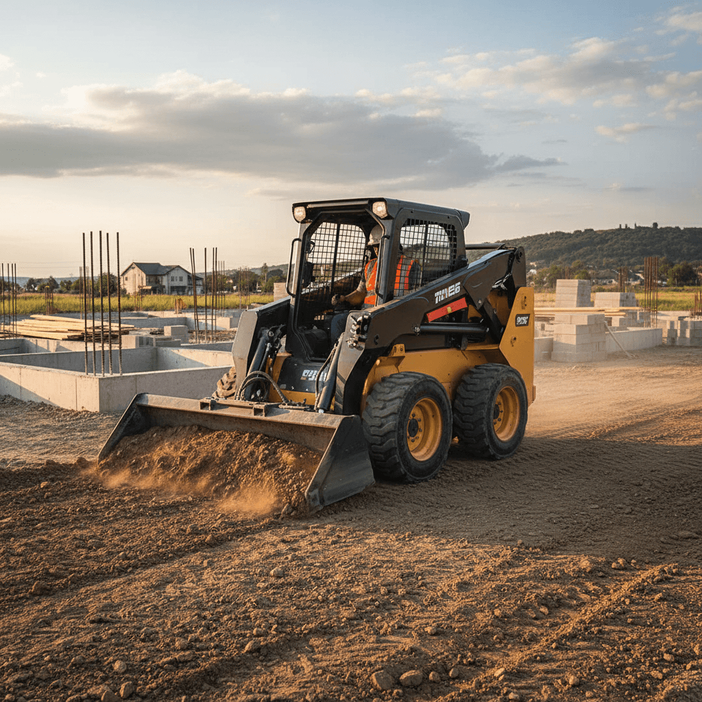 Skid steer grading a commercial site