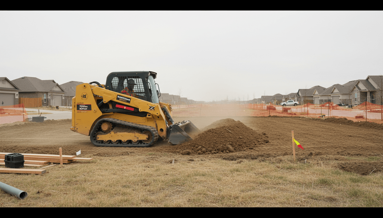 Bobcat skid-steer working a grading job on a rural North Idaho site
